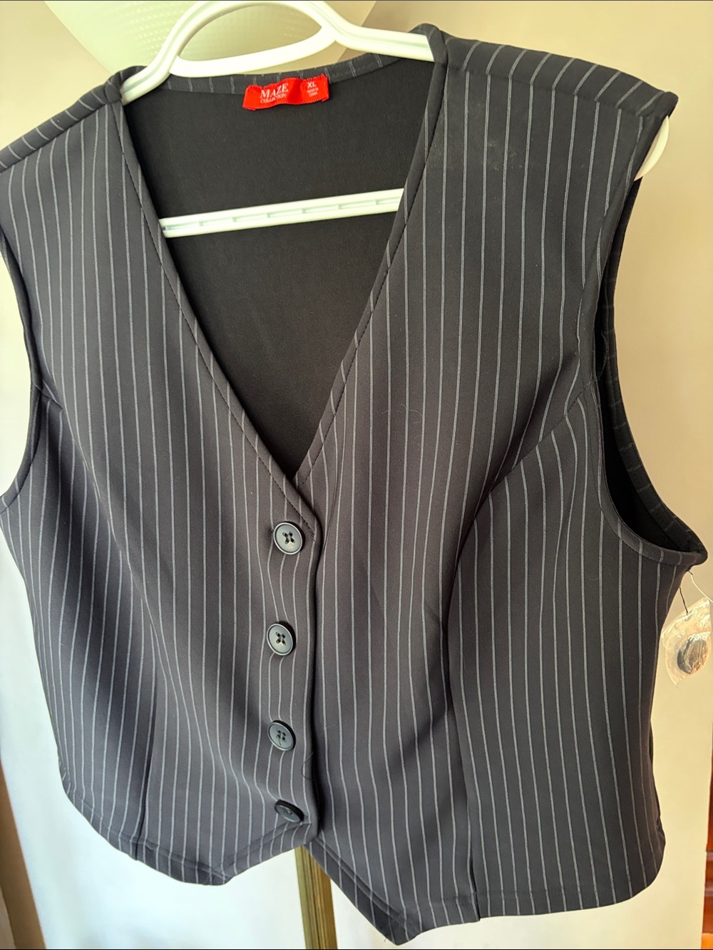 Maze Black Pinstripe V-Neck Button Front Vest